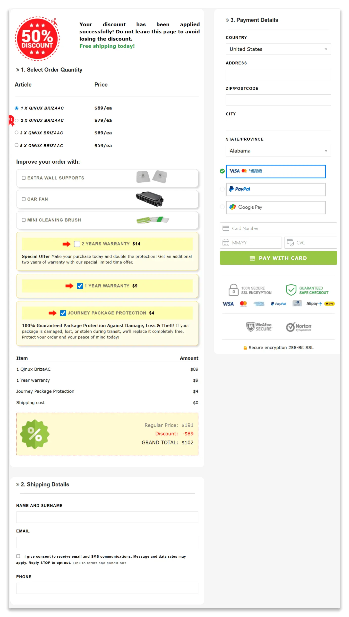 Breeze AC secure checkout page